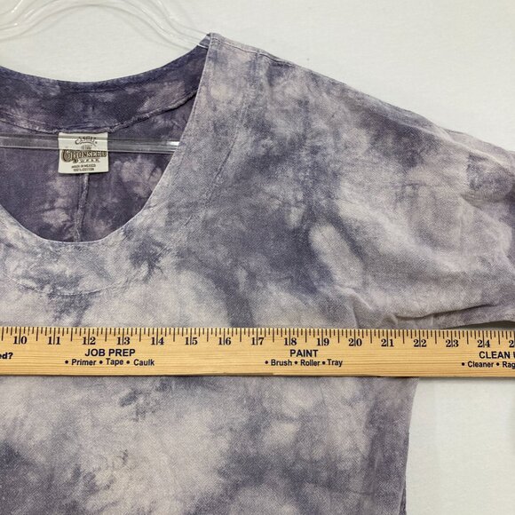 Cottonseed Casual Medium Gray Purple Tie Dye Fish Boho Gauzy Cotton Blouse - Picture 7 of 10